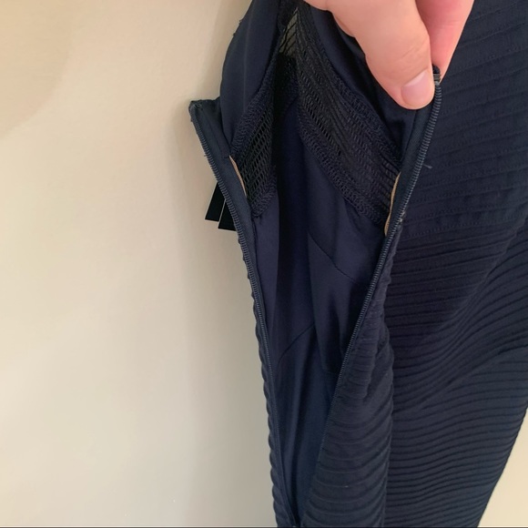 NWT Tadashi Shoji One Shoulder Mesh Illusion Cutout Navy Blue Dress in Large - Picture 11 of 16